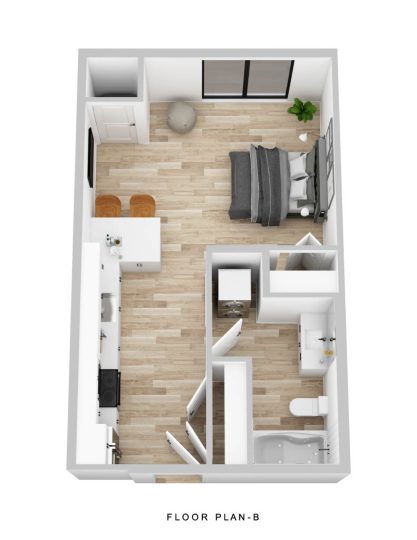 a floor plan of a studio apartment at Fuller Park Flats